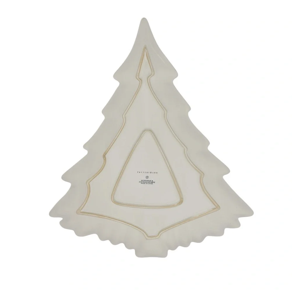 POTTERY BARN Holiday Tree Stoneware Serving platter Cream Collectible Like new